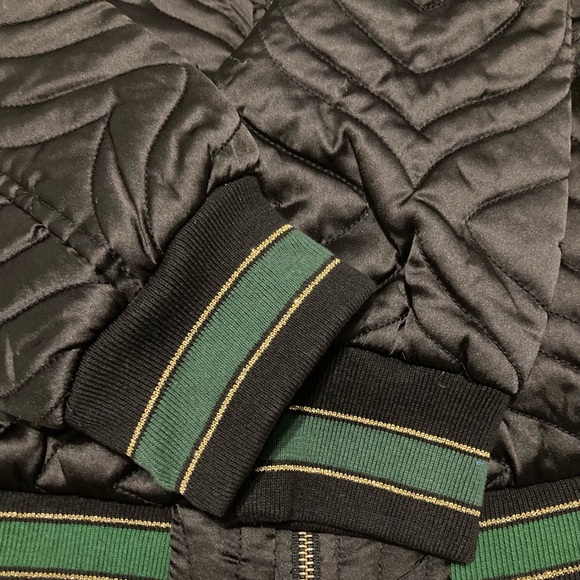 Elan Black Quilted Green & Gold Trimmed Bomber Jacket (BNWT) - Picture 9 of 9